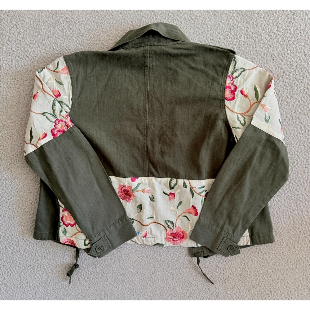 Tiny Leslie by Anthropologie Jacket sz Small Embroidered Dark Green Utility - Picture 13 of 13